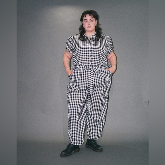 LUSTRE black and White Checkered Must Have Balloon-legged Jumpsuit 2x